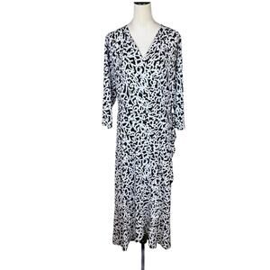Lane Bryant NWT Black & White Print Jersey Knit Stretch Faux Wrap Maxi Dress